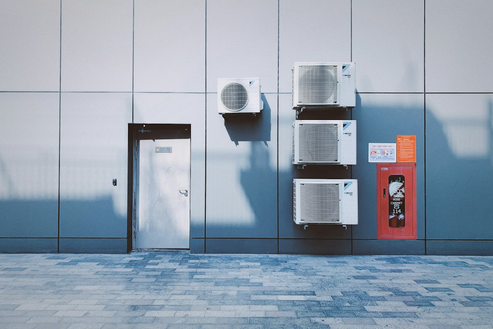Air conditioning units on a building wall